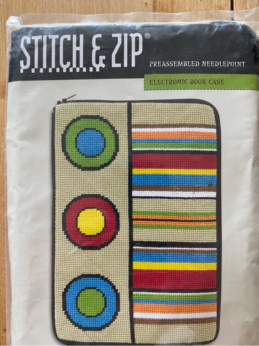 Stitch & Zip Needlepoint Kit. Case for Electronic Book (6” x 9” finished size)